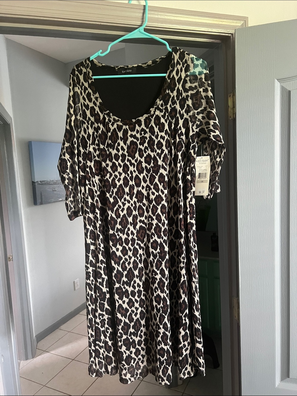 Karen Kane Black and Cream Leopard-Print Midi Dress